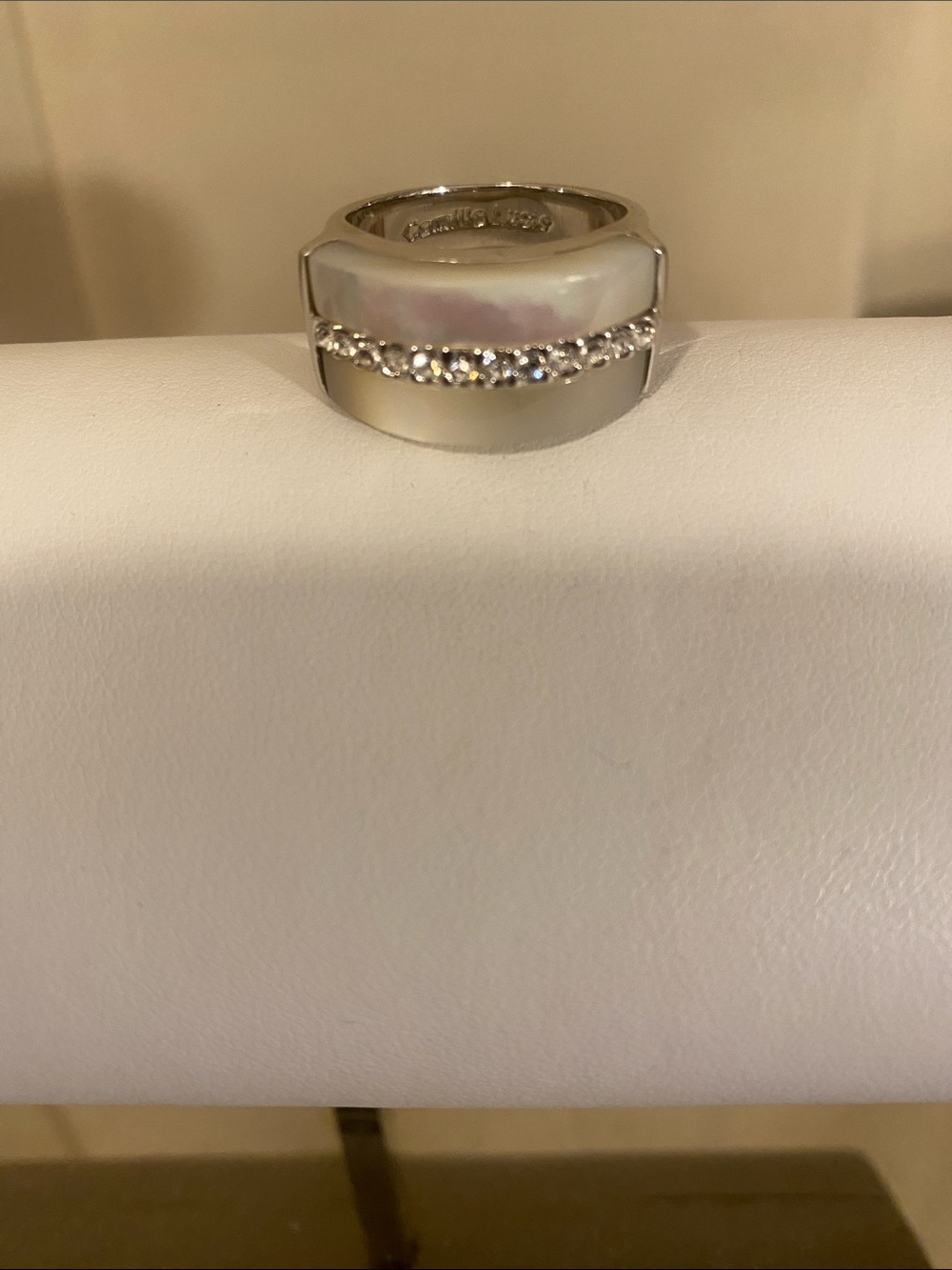 Camille & Lucie Silver toned Mother of Pearl CZ Wide Band Ring